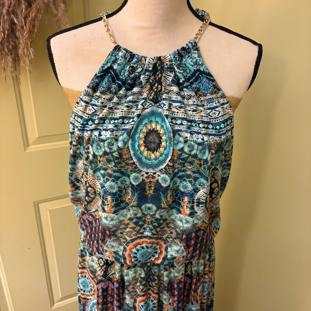BISOU BISOU Vibrant Blue and Orange Maxi Dress size 12